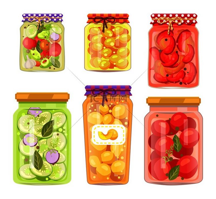 矢量自制水果和蔬菜保护罐设置隔
