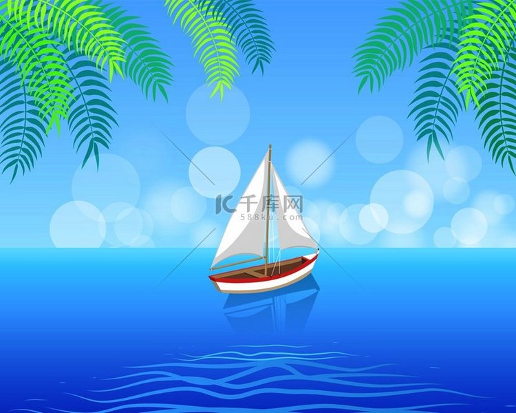 带有白色帆布的帆船在深蓝色的海