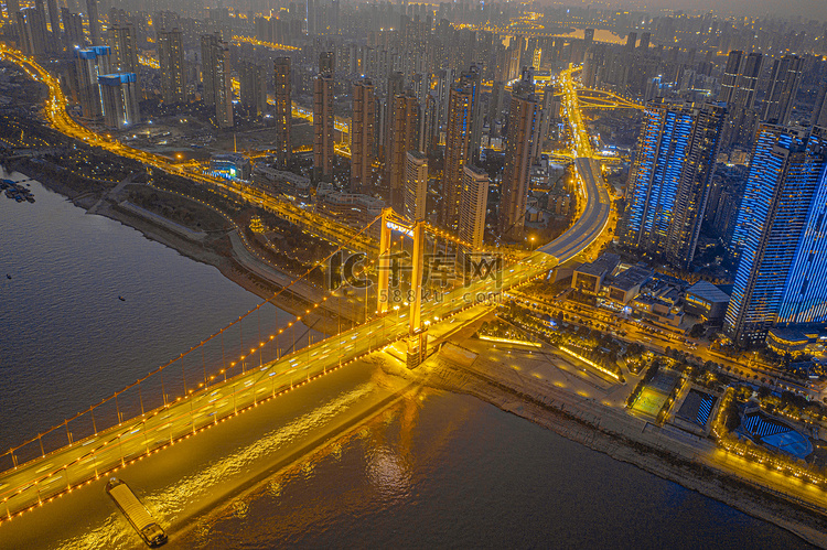 武汉城市建筑鹦鹉洲长江大桥航拍