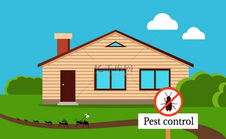 蟑螂离开家的害虫控制概念平面风