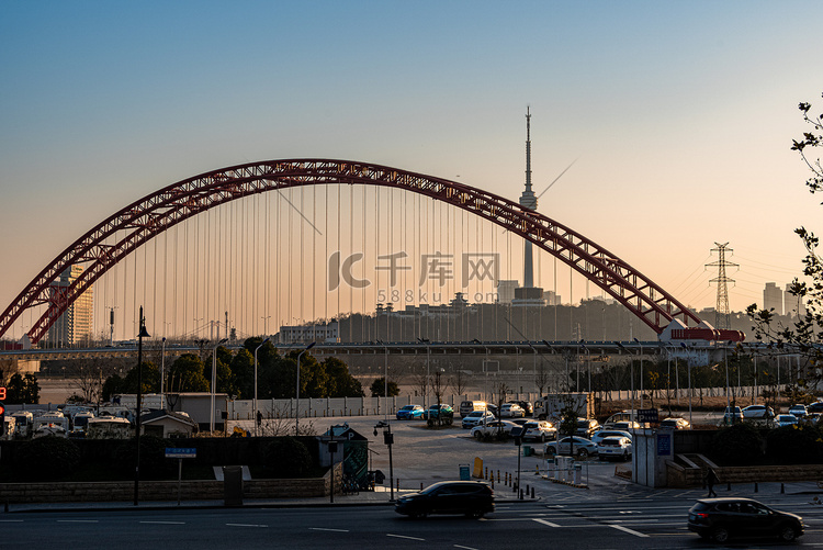 武汉城市建筑夕阳交通建筑晴川桥