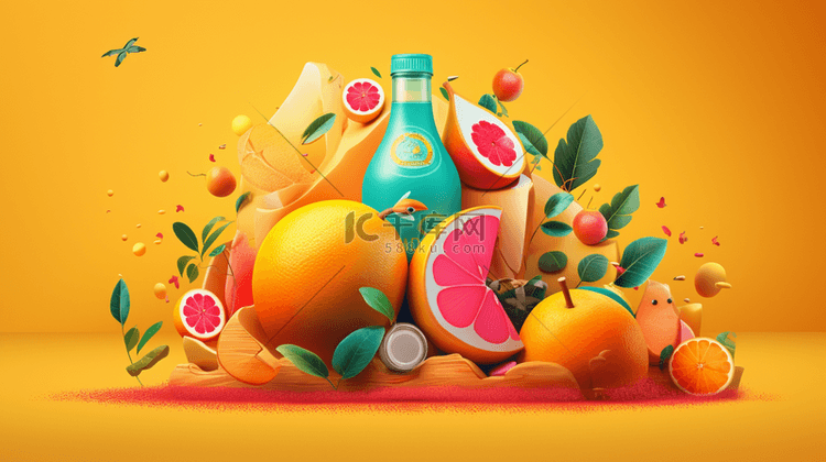 彩色3D立体夏季休闲水果
