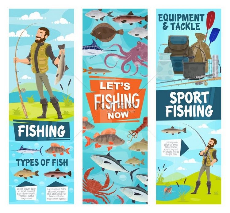 捕鱼和捕鱼设备、钓具和大鱼诱饵