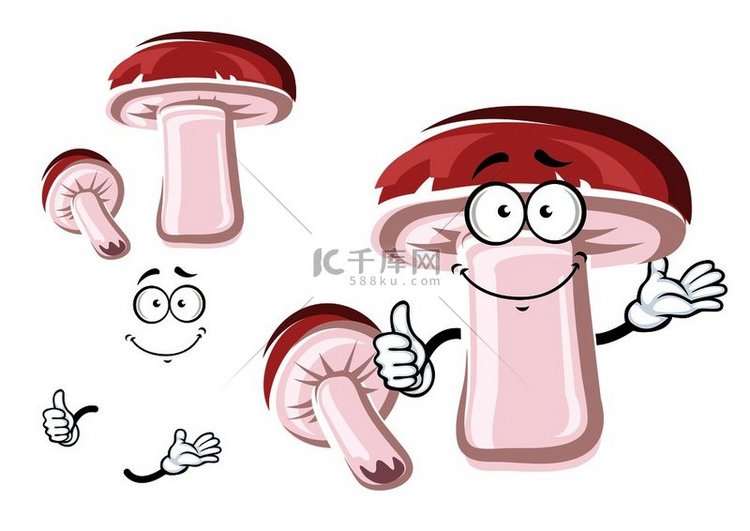 卡通鲜王蘑菇角色脸上露出幸福的