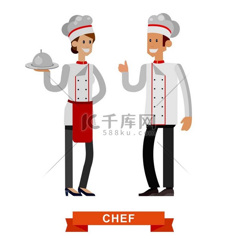 矢量详细字符女人和男人专业厨师