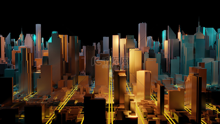 带有线条和数字元素的三维城市渲