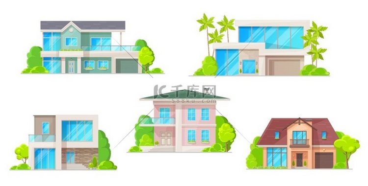 房屋、小屋和住宅楼、房地产矢量