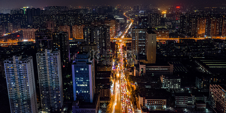 武汉光谷城市街道大气夜景航拍摄