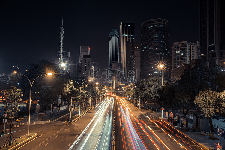 武汉城市街道车流光绘摄影图