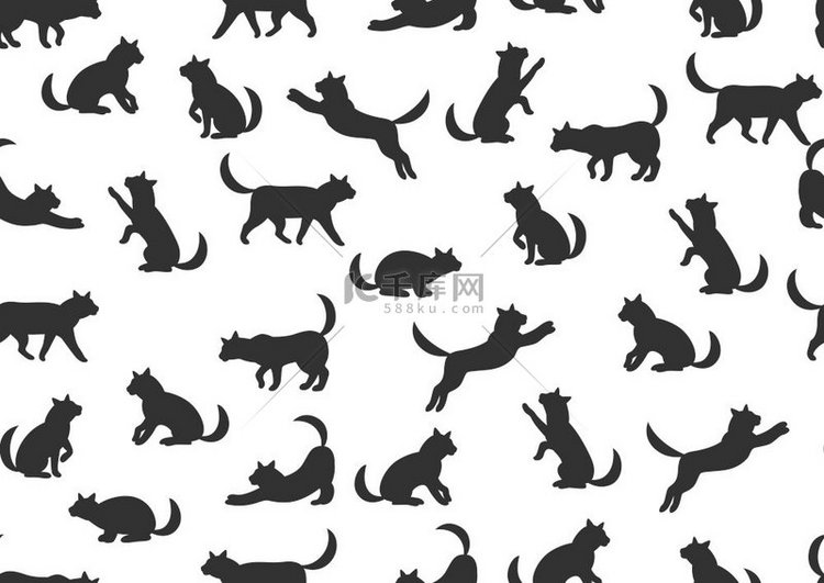 无缝模式与各种姿势的程式化猫。