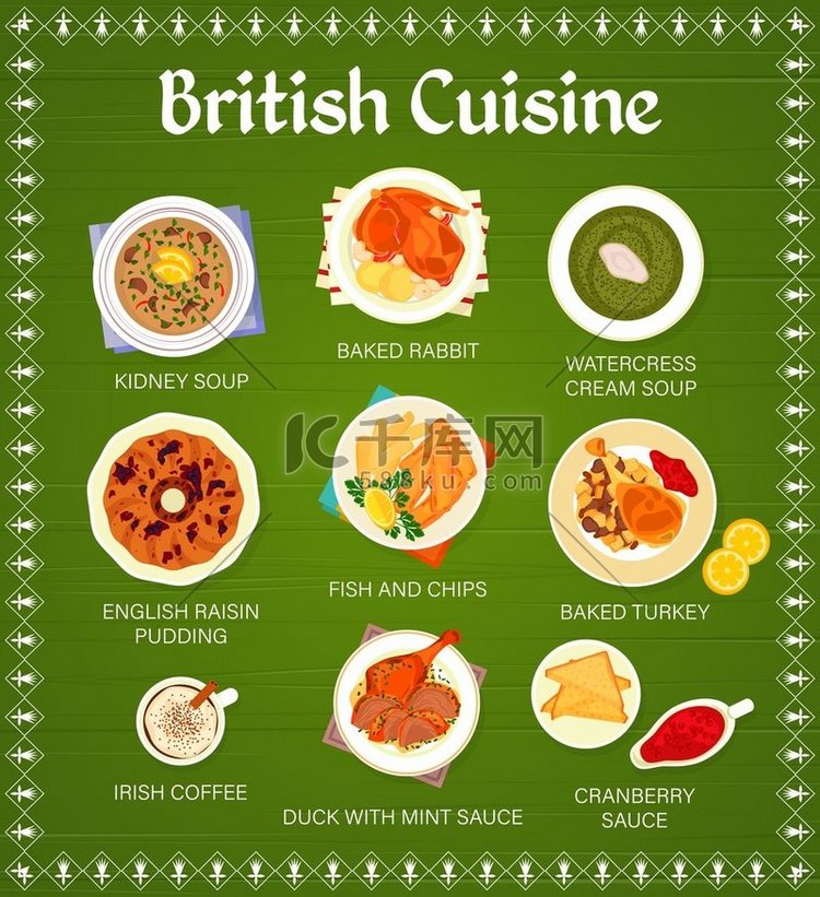 英国菜菜单页面模板。