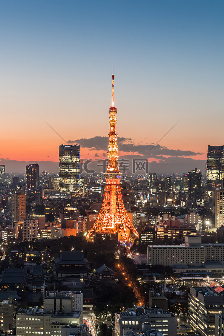 东京城市夜景与东京塔