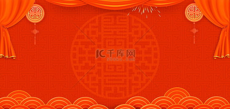 新年春节过年橘黄色中国风新年海