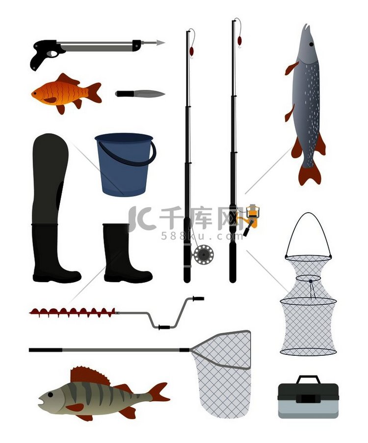 捕鱼制造商和供应商图标集。