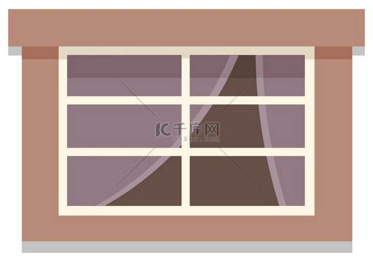 透明双金属塑料窗，带窗帘，棕色