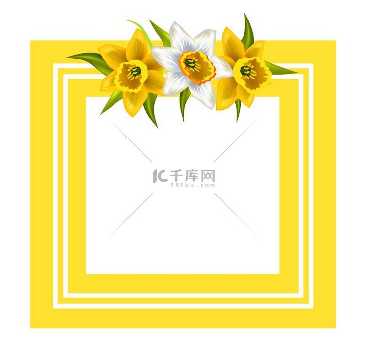 照片或文字的装饰框架与春天的花