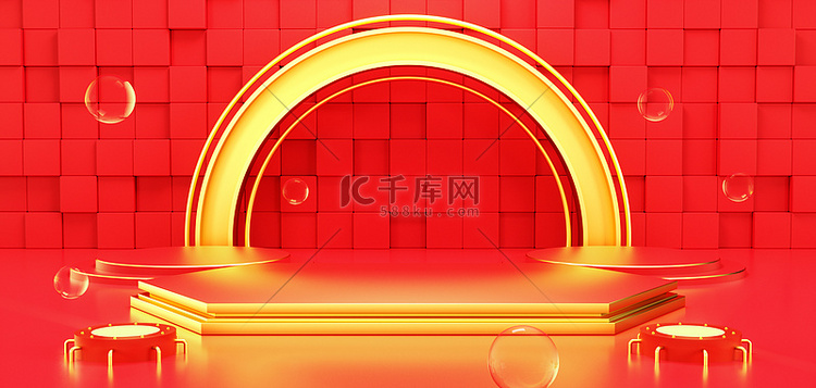 双十二展台红色3DC4D背景