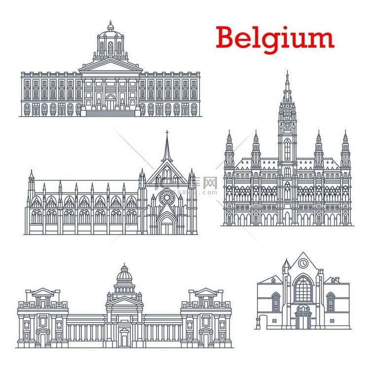 比利时地标、建筑和布鲁塞尔大教