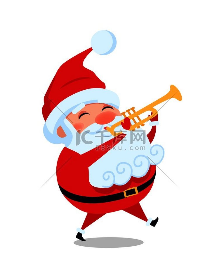 圣诞老人吹喇叭，可爱的圣诞父亲