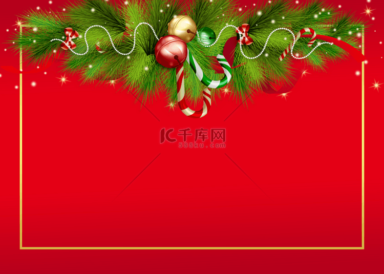圣诞节金色铃铛艺术红色背景