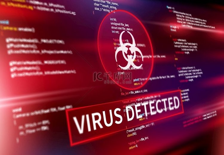 病毒在计算机屏幕上检测到警告警