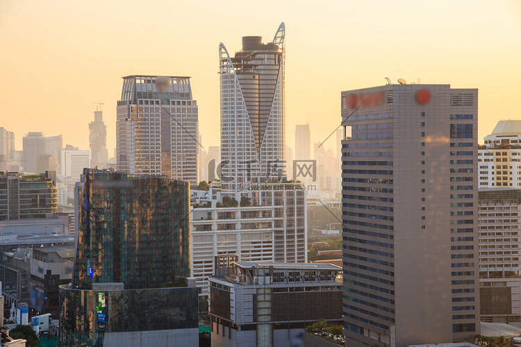 曼谷城市景观、 商务区高层建筑