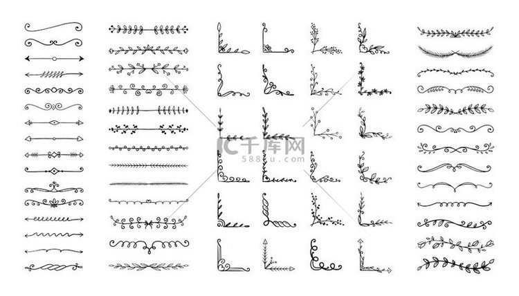 涂鸦角落分隔符手绘花卉装饰边界