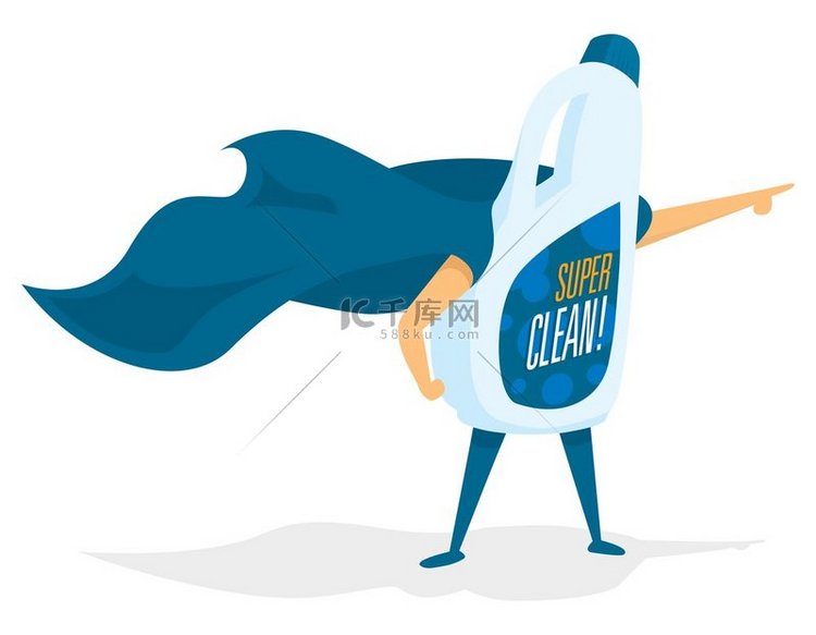超级清洁产品的卡通插图作为拯救