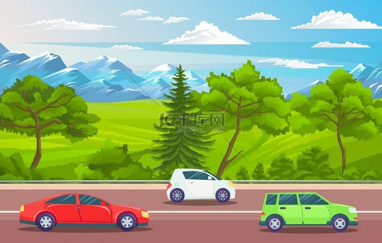 汽车或汽车在路上行驶。