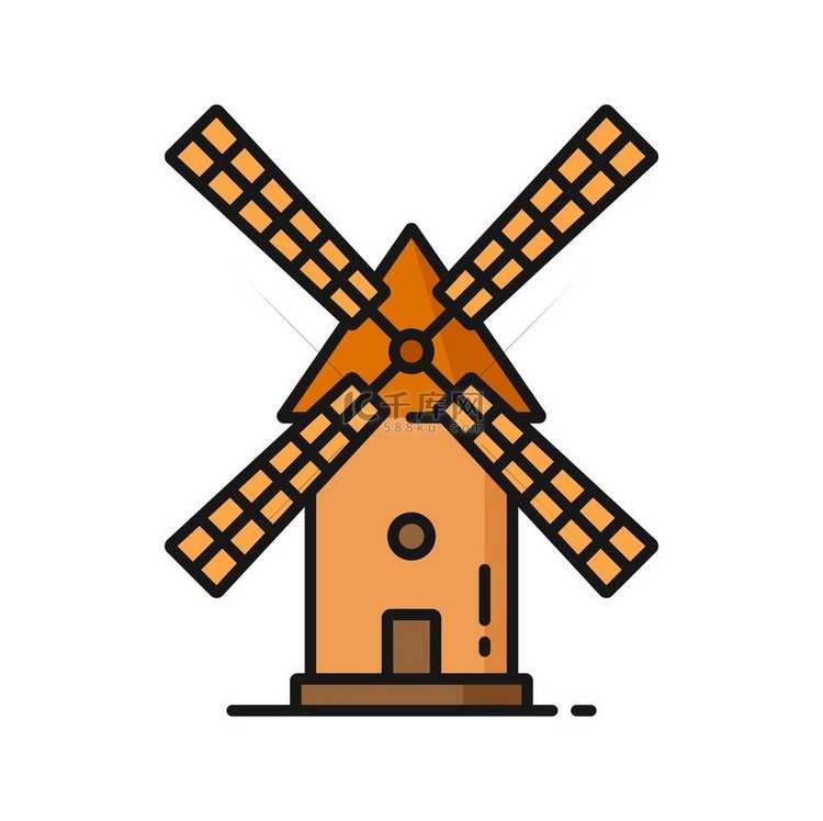 德国标志性复古风车孤立的彩色轮