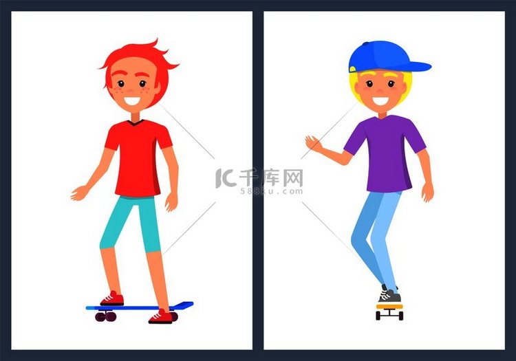 溜冰者的青少年集合，滑板上的时