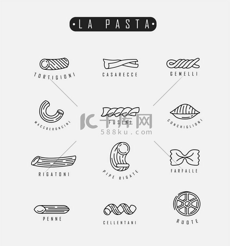 意大利面食或面条的矢量图标和标