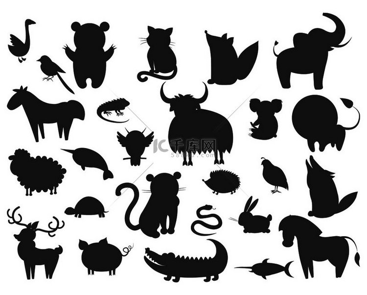 孤立的卡通动物宠物图标集。