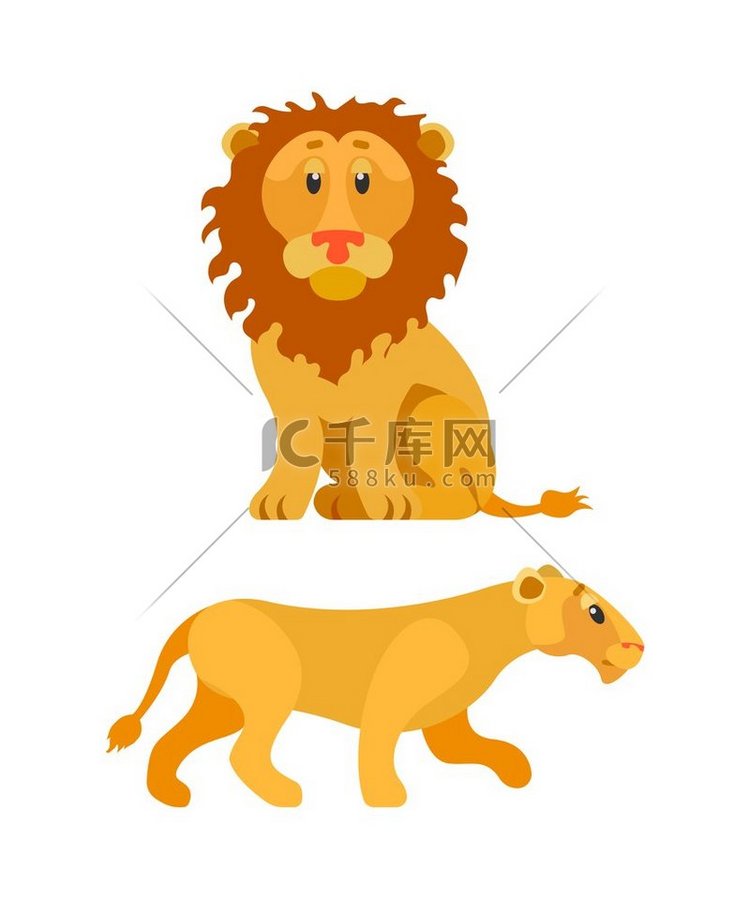 坐着的狮子，动物之王，大冠，母