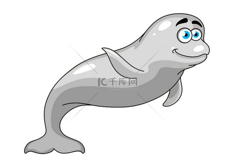 白鲸卡通人物挥舞着鳍状肢，用于