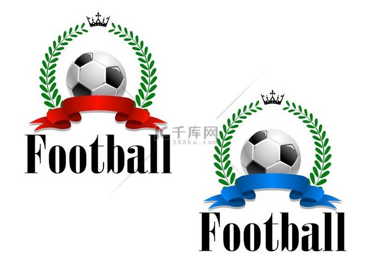 足球标志或带有空白丝带横幅的标
