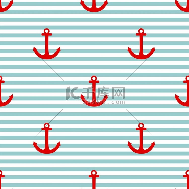 瓷砖用红色船锚水手矢量模式和薄