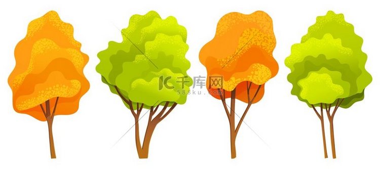 秋树系列，不同大小和形状的树木