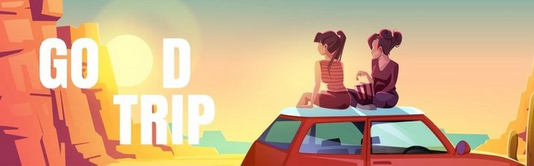 两个女孩坐在沙漠中的汽车屋顶上