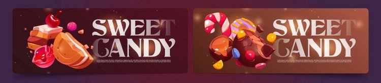 甜蜜的糖果海报与巧克力、焦糖滴