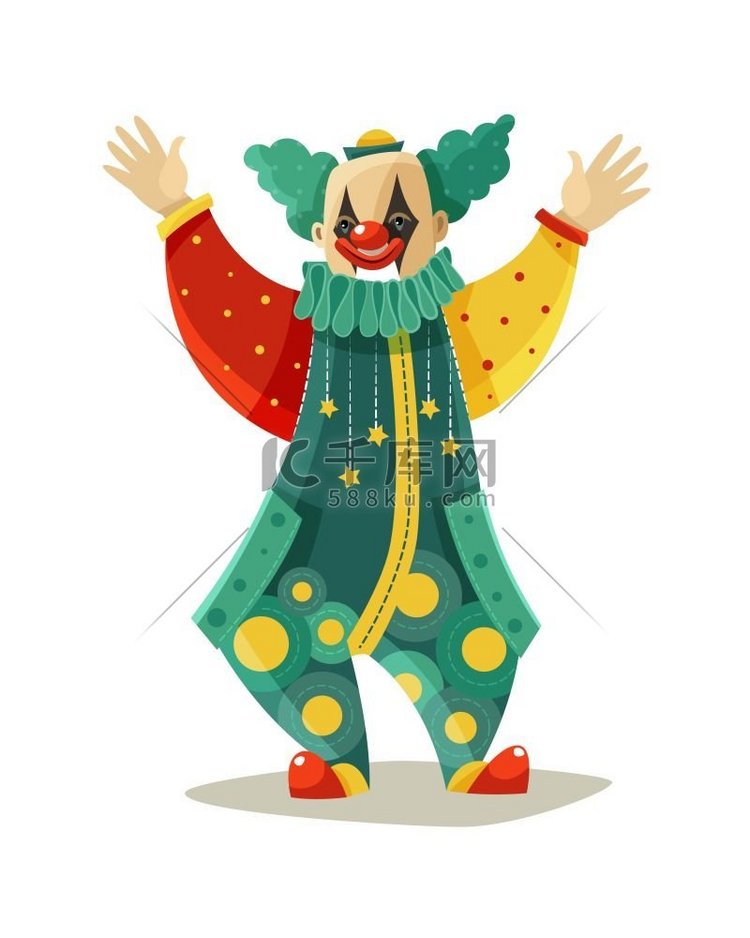 有趣的旅行马戏团小丑彩色图标。