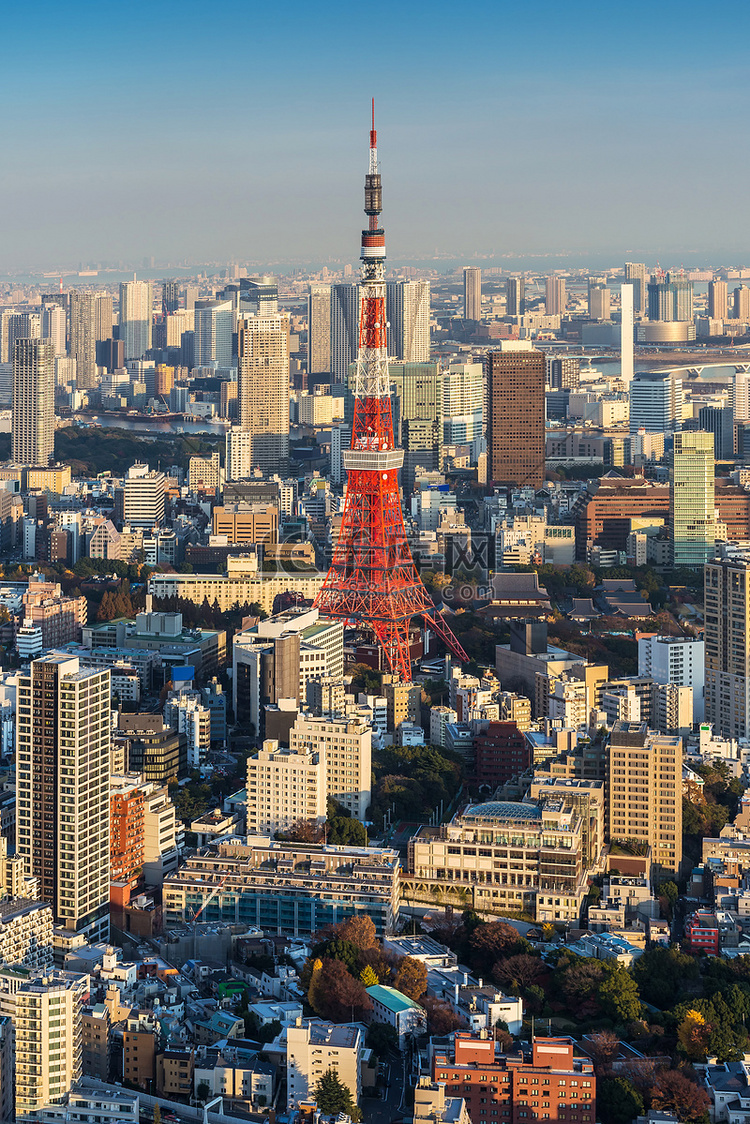 在日落时，日本东京城市景观与东