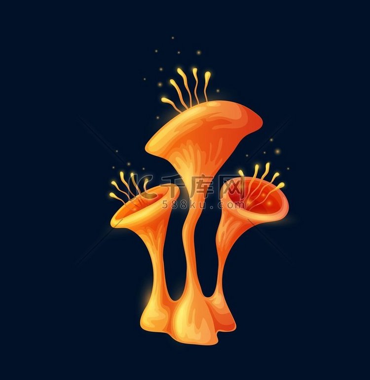 神奇的卡通有毒蘑菇发光的橙色载