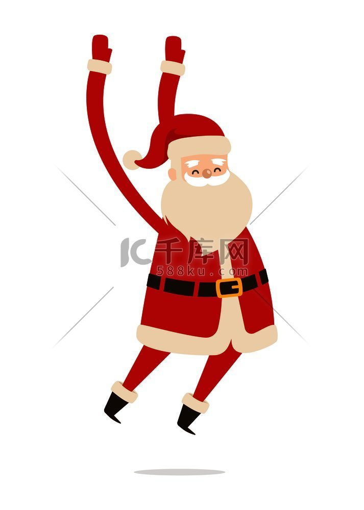 圣诞老人卡通人物跳跃与高举手矢