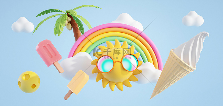 夏季冰淇淋雪糕蓝色c4d