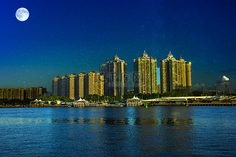 广州珠江城市建筑月夜摄影图配图