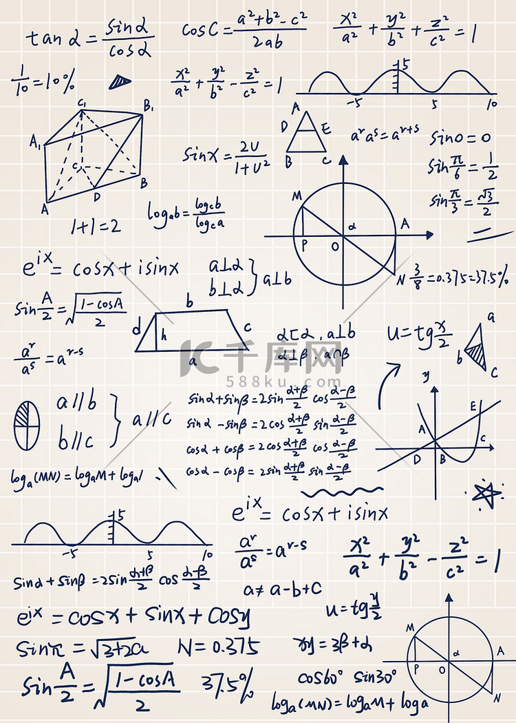 纸上的数字符号教育数学公式背景