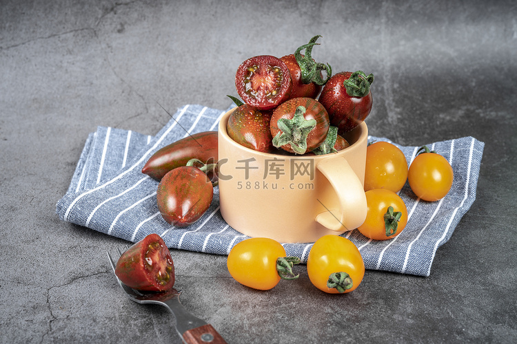 迷彩小番茄营养新鲜水果摄影图配