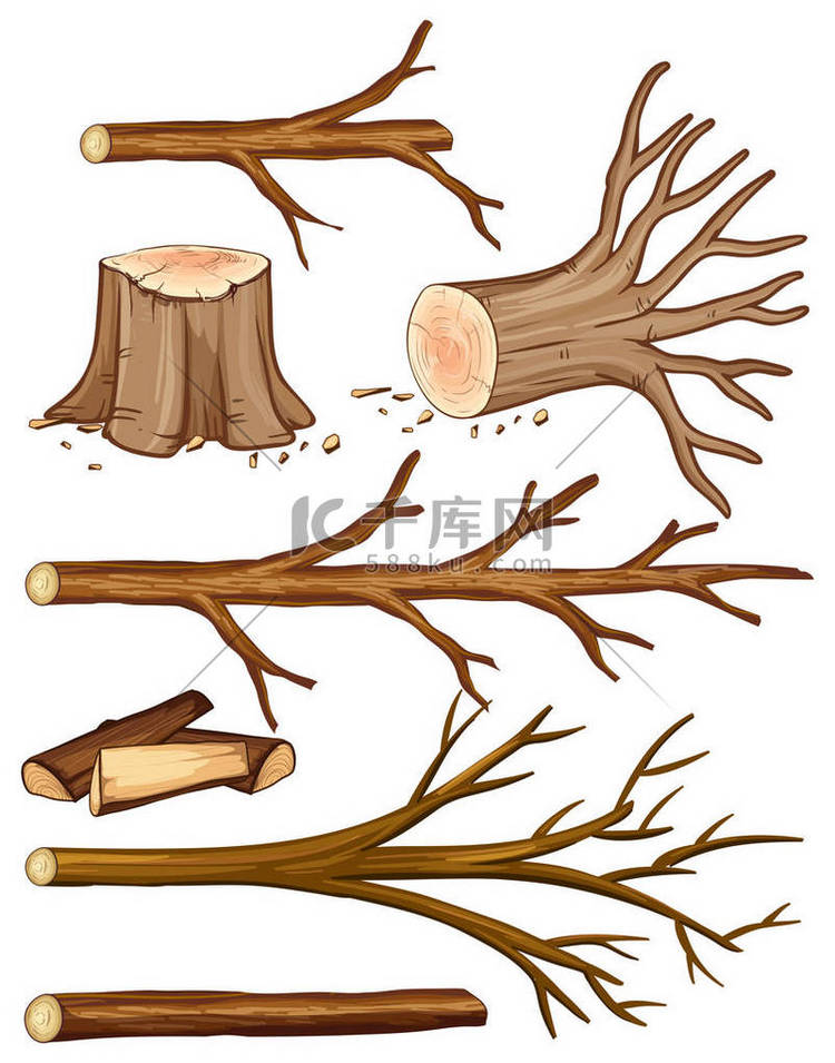 木柴和树桩的树 