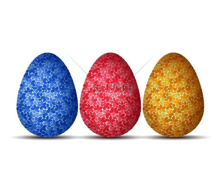 矢量图的复活节彩蛋与鲜花。